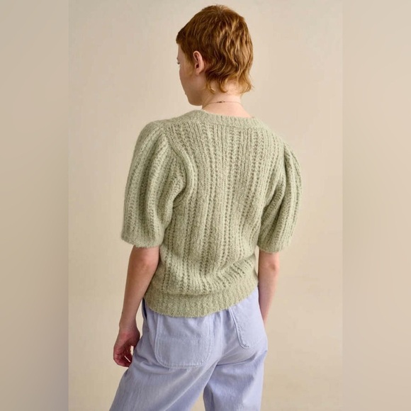 Bellerose Italian Yarn Alpaca Wool Short Sleeve Sweater - Size 2 - Green Floral - Picture 3 of 12